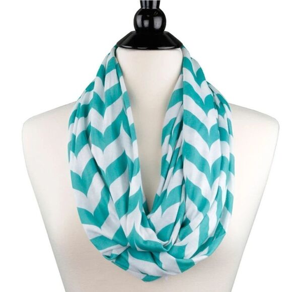 Mint Green and White ZigZag Pattern Infinity Scarf - Picture 1 of 9